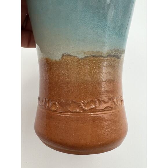 Art Pottery Blue & Brown Glazed 5” Tumbler Cup Artist Signed - Picture 5 of 10